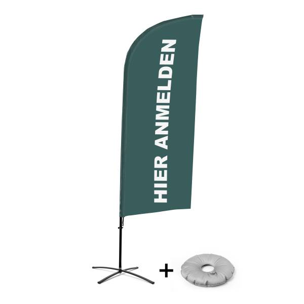 Beachflag Alu Wind Komplett-Set Hier Anmelden Grau Deutsch Kreuzständer