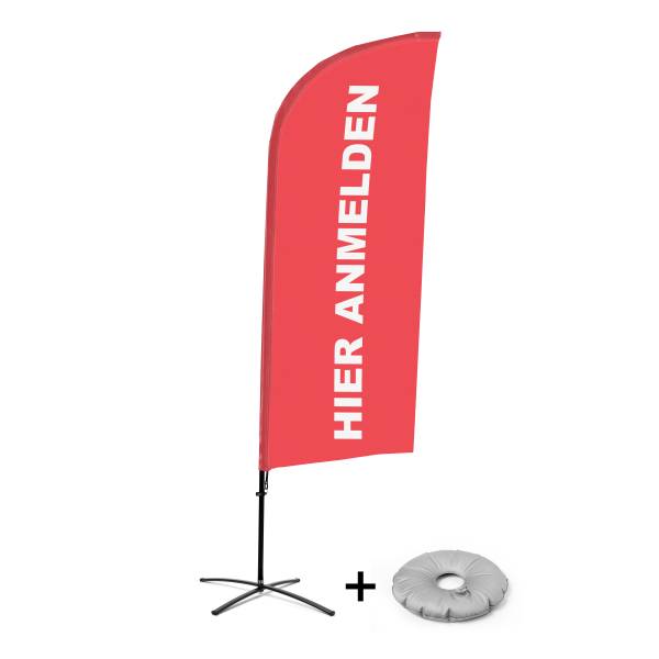 Beachflag Alu Wind Komplett-Set Hier Anmelden Rot Deutsch Kreuzständer