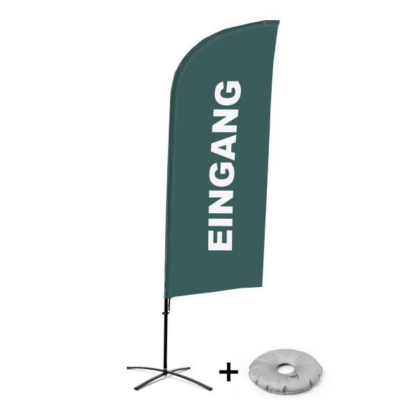 Beachflag Alu Wind Komplett-Set Eingang Grau Deutsch Kreuzständer