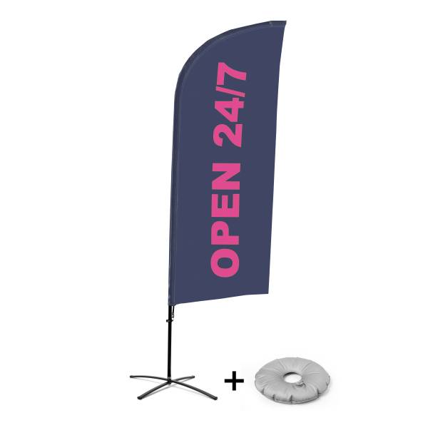 Beachflag Alu Wind Komplett-Set 24/7 Geöffnet Englisch Kreuzständer