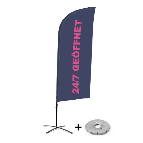 Beachflag Alu Wind Komplett-Set 24/7 Geöffnet Deutsch Kreuzständer