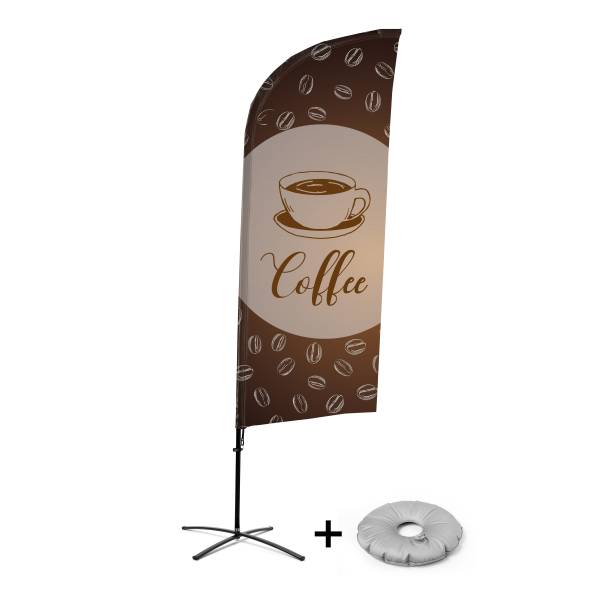 Beachflag Alu Wind Komplett-Set Kaffee Englisch Kreuzständer
