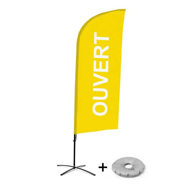 Beachflag Alu Wind Komplett-Set Geöffnet Gelb Französisch Kreuzständer