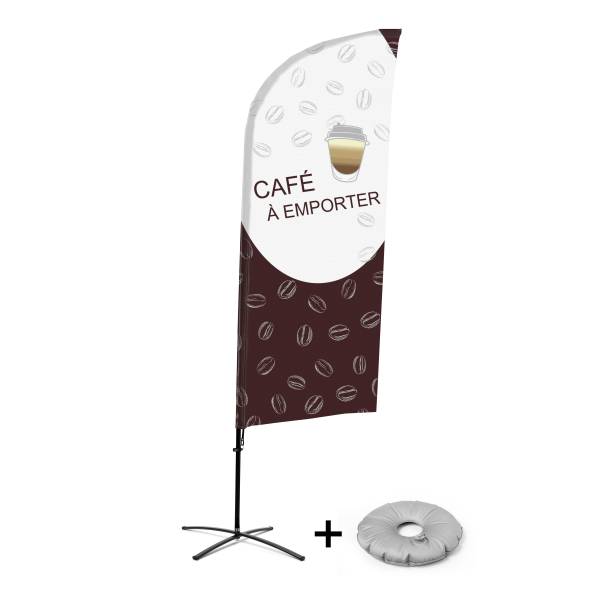 Beachflag Alu Wind Komplett-Set Kaffee To Go Französisch Kreuzständer