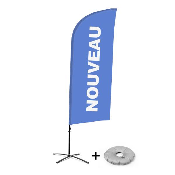 Beachflag Alu Wind Komplett-Set Neu Blau Französisch Kreuzständer