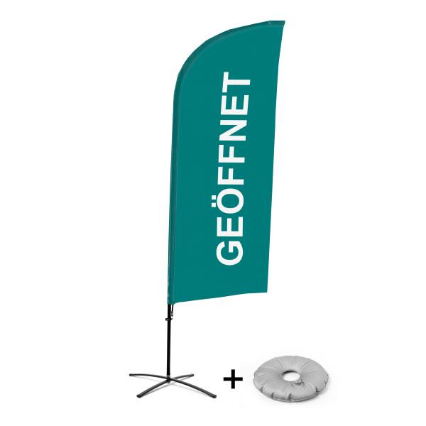 Beachflag Alu Wind Komplett-Set Geöffnet Grün Deutsch Kreuzständer