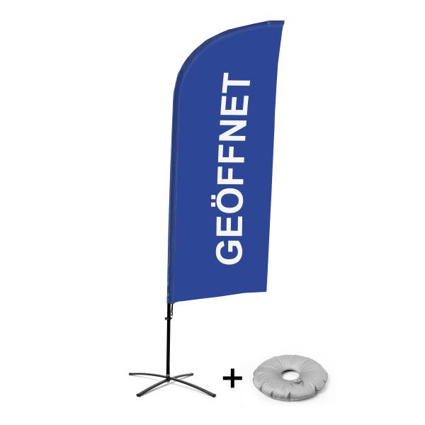 Beachflag Alu Wind Komplett-Set Geöffnet Blau Deutsch Kreuzständer