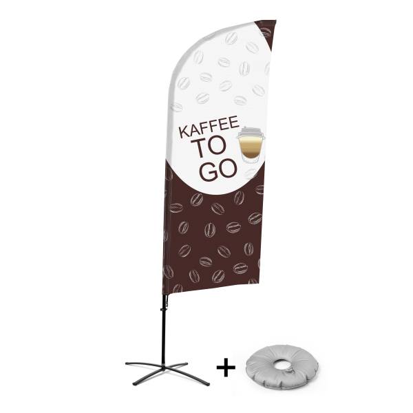 Beachflag Alu Wind Komplett-Set Kaffee To Go Deutsch Kreuzständer