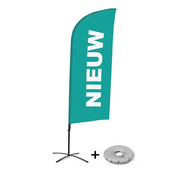 Beachflag Alu Wind Komplett-Set Neu Türkis Niederländisch Kreuzständer