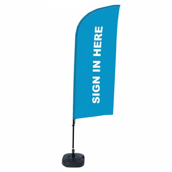 Beachflag Alu Wind Komplett-Set Hier Anmelden Blau Englisch