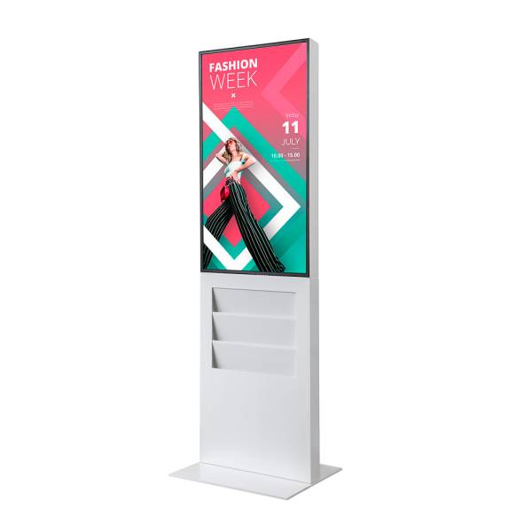 Smart Line Digitale Infostele Regal 6 x A4 Mit 43" Samsung-Bildschirm Und Touchscreen Weiß