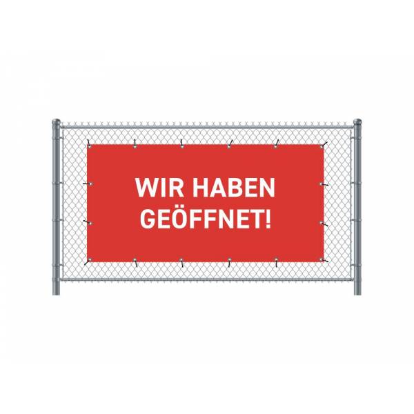 Zaun-Banner 300 x 140 cm Geöffnet Deutsch Rot