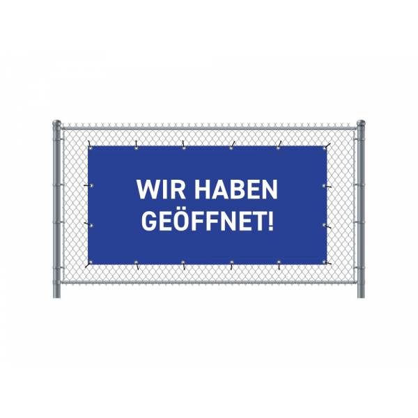 Zaun-Banner 300 x 140 cm Geöffnet Deutsch Blau