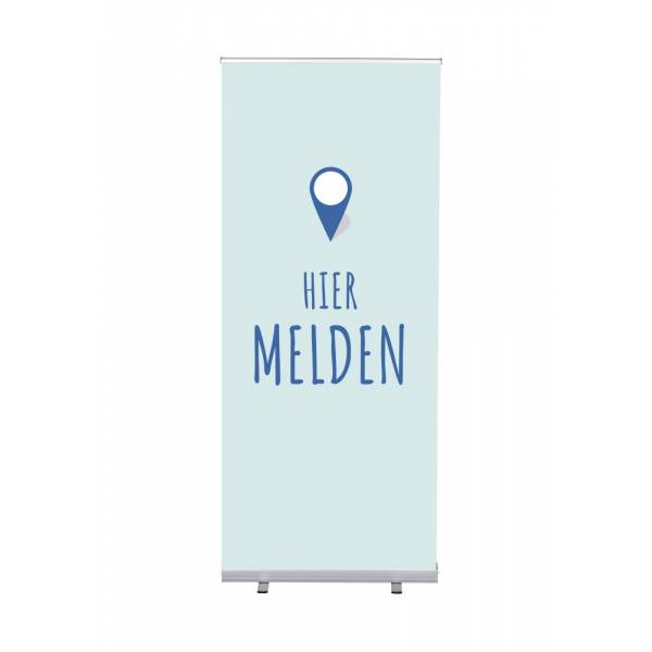 Roll-Banner Budget 85 Komplettset Hier Anmelden Blau Niederländisch