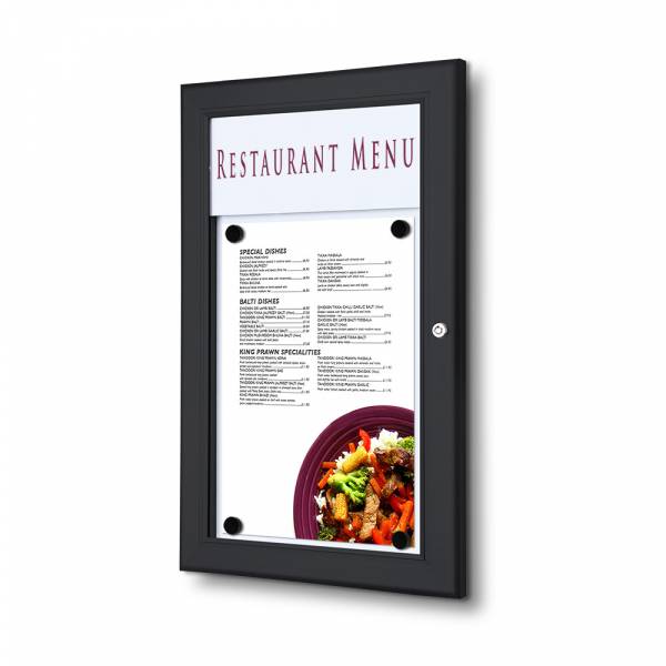 A4 Lockable Menu Case Logo Panel RAL 9005